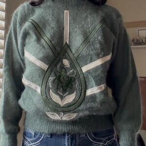 vintage italian wool sweater unique embroidery in Small/ it 38